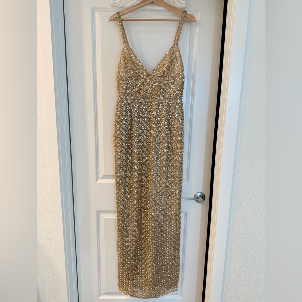 NWOT BRONX AND BANCO Allegra Gold Sequin Maxi Dress - Picture 9 of 16